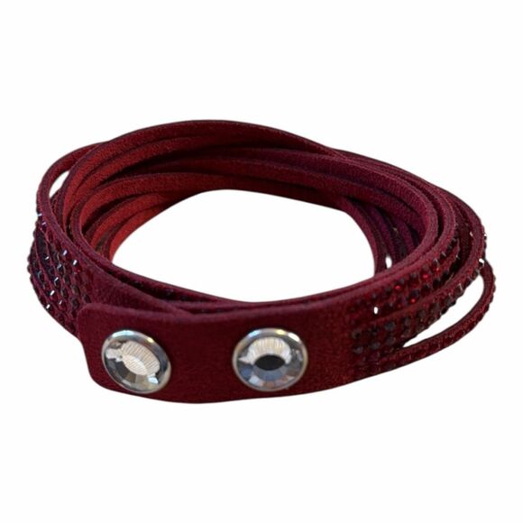 Swarovski Slake Wrap Bracelet Burgundy with Clear Crystal Stones Adjustable Crys - Picture 3 of 7